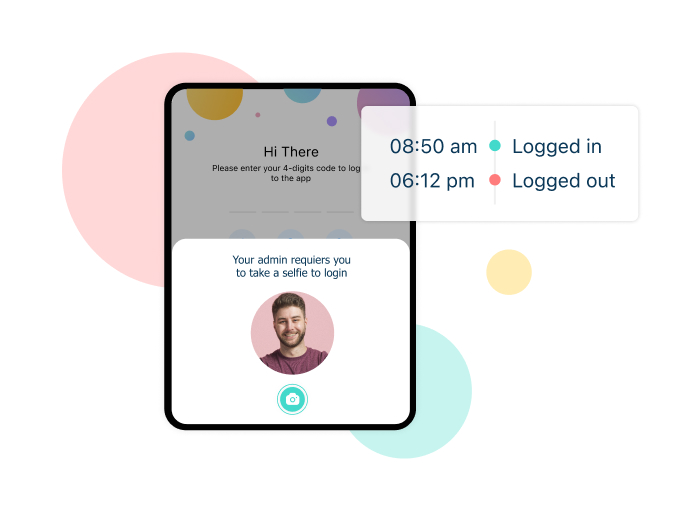 screenshot of Connecteam's kiosk app login page with a face recognition authentication