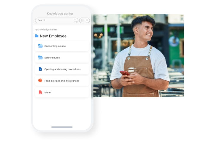 a worker smiling filling new employees onboarding