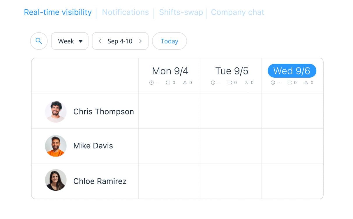 An illustration showing Connecteam’s scheduling interface