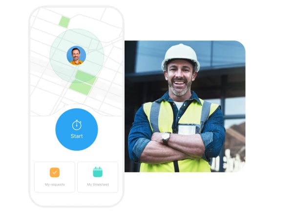 An illustration showing Connecteam’s time clock interface