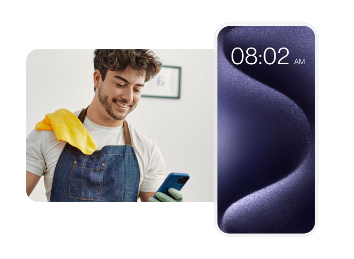 An employee looking at his mobile phone