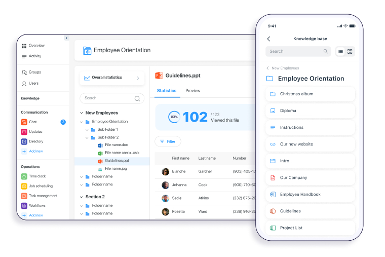 Connecteam's knowledge base interface desktop and mobile