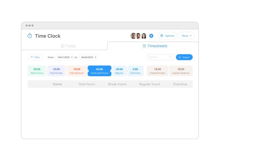Ilustration of Connecteam's time clock