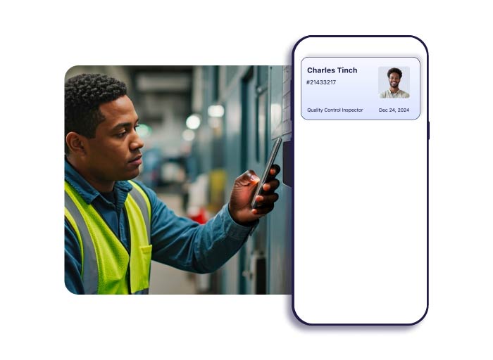 Employee looking at ID Card