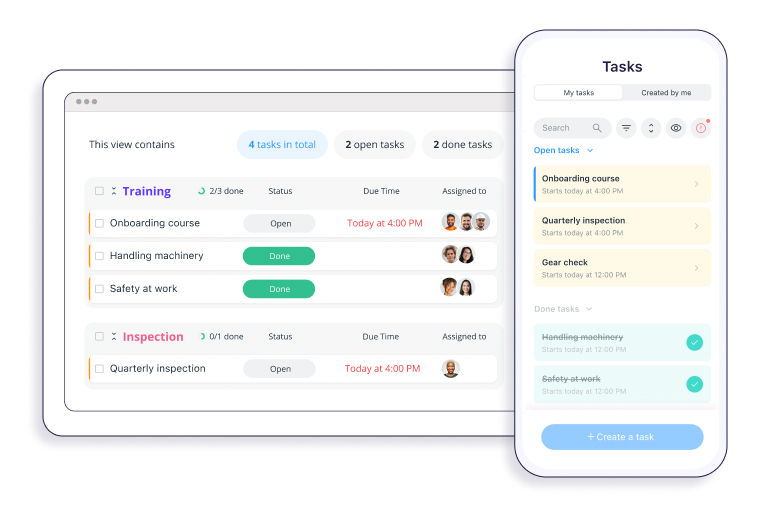Connecteam's task management interface desktop and mobile