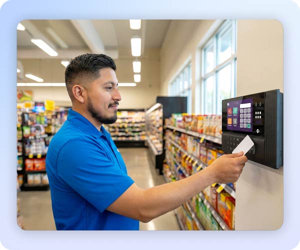 Employee using a physical time clock