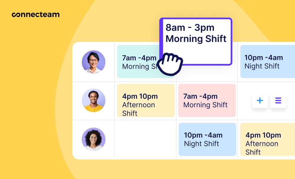 An illustration showing Connecteam&rsquo;s scheduling interface