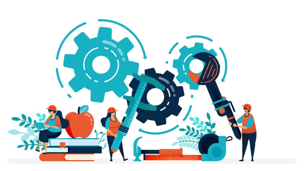 Illustration of people learning in the construction industry