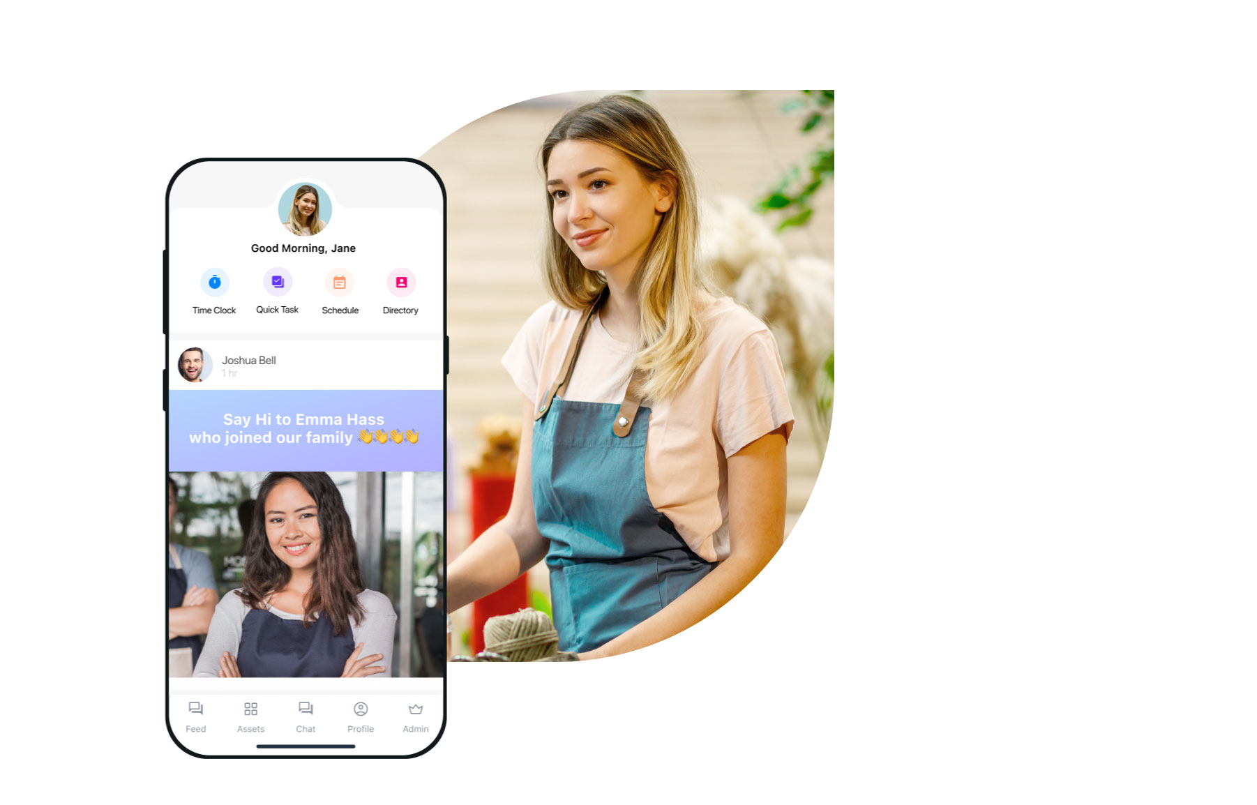Woman with her phone on the Connecteam app