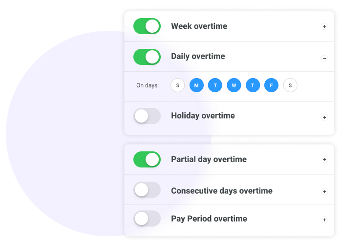 screenshot of Connecteam's overtime settings