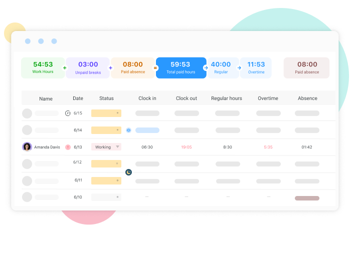 screenshot of Connecteam's timesheets screen