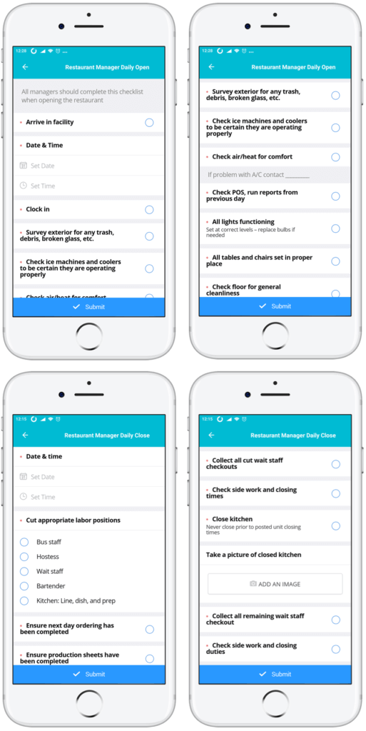 restaurant open close checklist