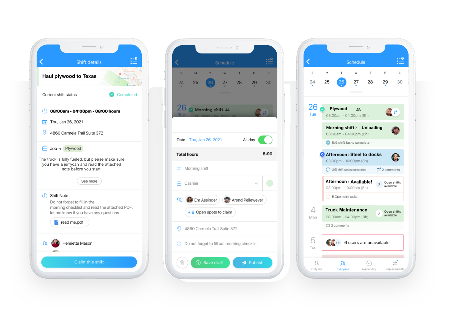 Transportation shifts app