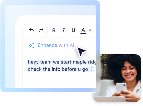 Illustration of Connecteam's AI Updates capability to Enhance Text