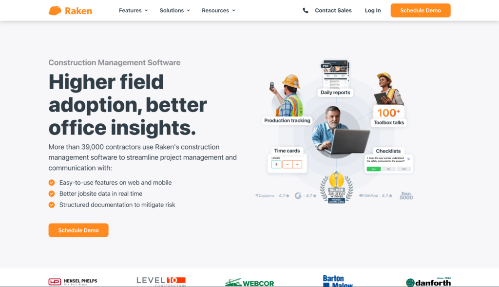Screenshot of the Raken webpage